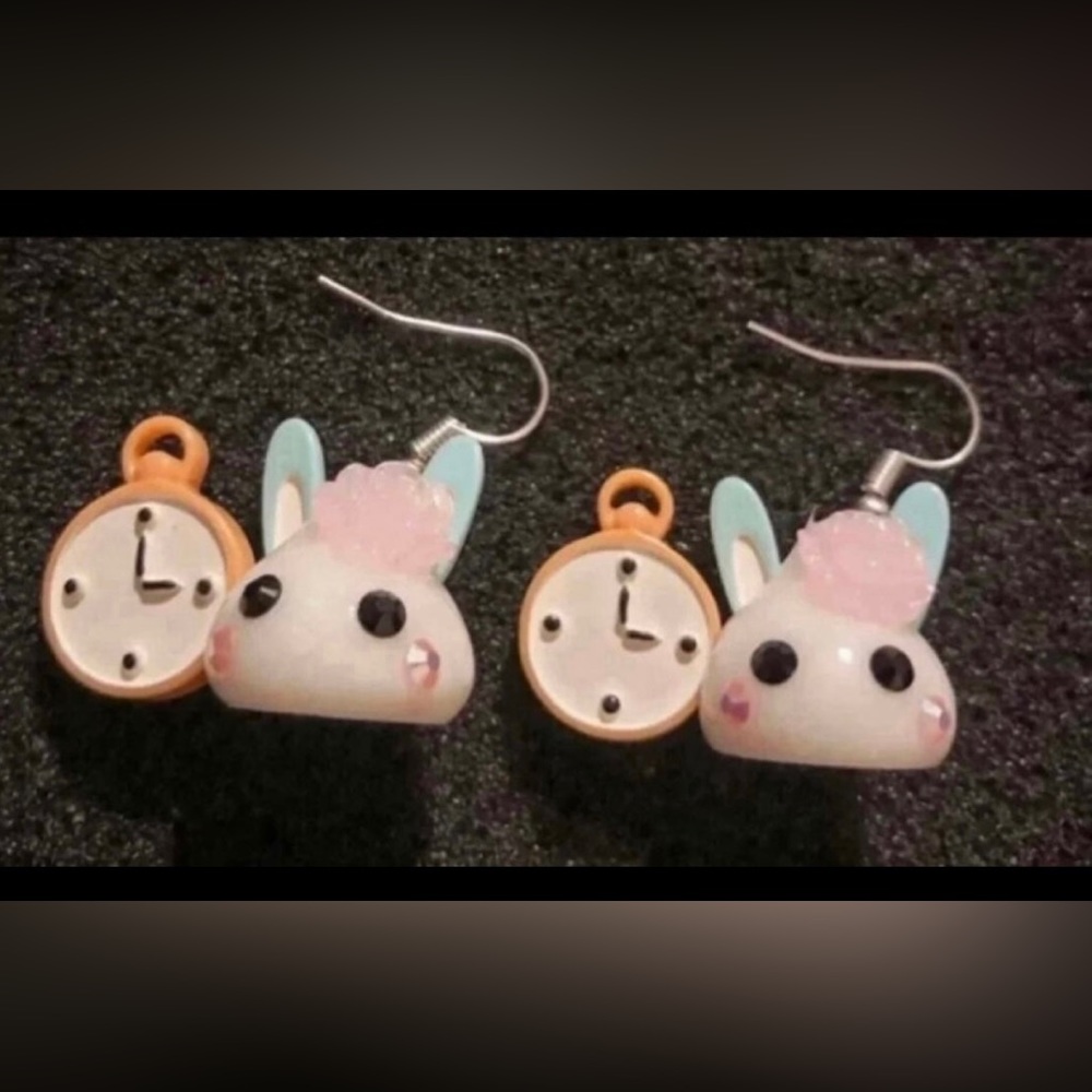 White Rabbit Clock Dangle Earrings